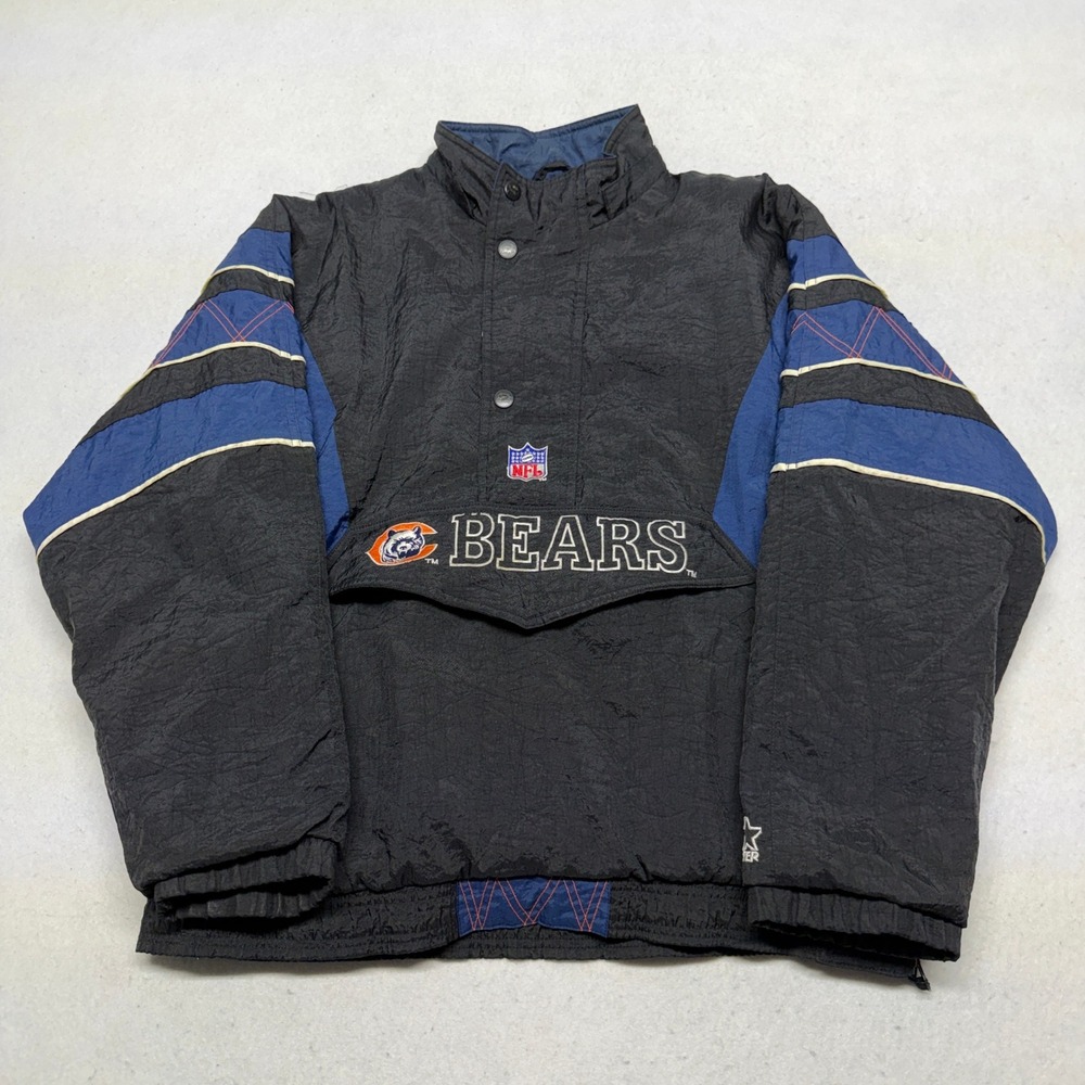 Vintage 90s Chicago Bears Starter Puffer Jacket NFL Pro Line Black Blue Large